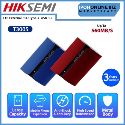 HIKSEMI T300S 1TB Incendio/Clacius USB 3.2 Type C Portable SSD + USB C to A Adapter